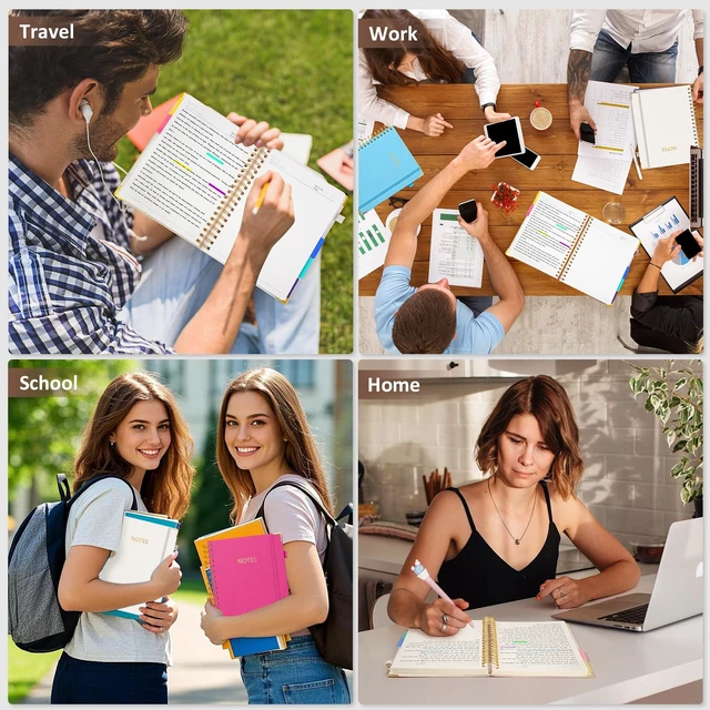 Alt view image 7 of 7 - Hardcover Multi Subject Spiral Notebook with Tabs, Large B5 for Work White 300-Page College Ruled B5 Journal with Removable Dividers, Thick Paper, Tabbed Notebook for School and Office