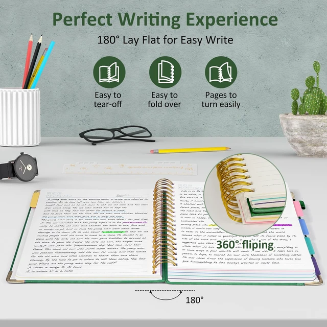 Alt view image 3 of 7 - Hardcover Multi Subject Spiral Notebook with Tabs, Large B5 for Work Green 300-Page College Ruled B5 Journal with Removable Dividers, Thick Paper, Tabbed Notebook for School and Office