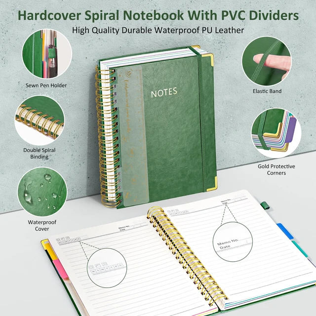 Alt view image 2 of 7 - Hardcover Multi Subject Spiral Notebook with Tabs, Large B5 for Work Green 300-Page College Ruled B5 Journal with Removable Dividers, Thick Paper, Tabbed Notebook for School and Office
