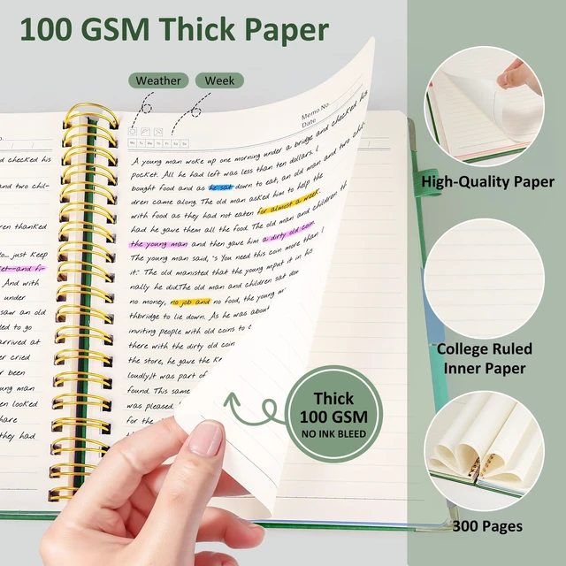 Alt view image 5 of 7 - Hardcover Multi Subject Spiral Notebook with Tabs, Large B5 for Work Green 300-Page College Ruled B5 Journal with Removable Dividers, Thick Paper, Tabbed Notebook for School and Office