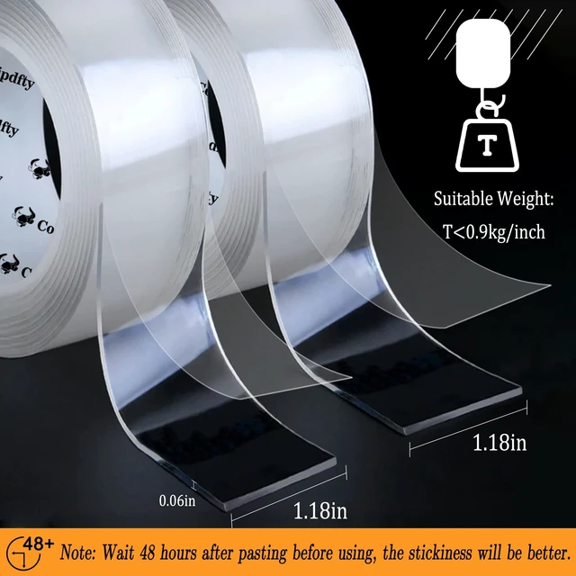Alt view image 2 of 7 - Double Sided Tape Heavy Duty for Wall Decor No Damage to Paint,Clear Removable Mounting Tape,Nano Two Sided Adhesive Tape,Picture Hanging Strips for Posters,Stickers - Bedroom 1Roll(1.18in*6.5FT)