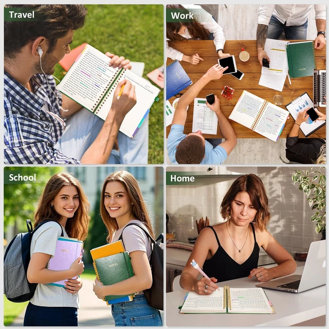 Alt view image 7 of 7 - Hardcover Multi Subject Spiral Notebook with Tabs, Large B5 for Work Green 300-Page College Ruled B5 Journal with Removable Dividers, Thick Paper, Tabbed Notebook for School and Office