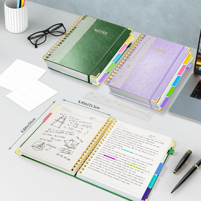 Alt view image 6 of 7 - Hardcover Multi Subject Spiral Notebook with Tabs, Large B5 for Work Green 300-Page College Ruled B5 Journal with Removable Dividers, Thick Paper, Tabbed Notebook for School and Office