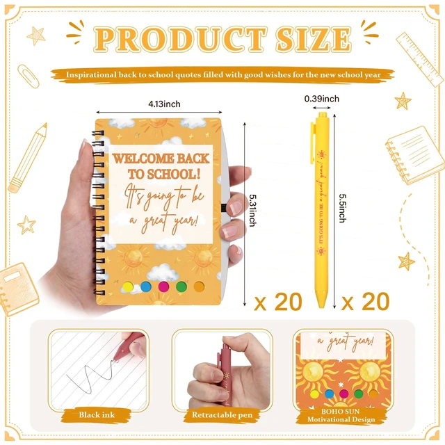 Alt view image 3 of 7 - 40 Pcs Back to School Gifts Bulk Spiral Notebooks with Sticky Notes First Day of School Notepads Motivational Back to School Pens Party Favor for Teacher Student Classroom Rewards