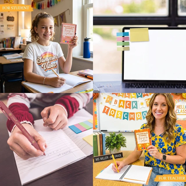 Alt view image 4 of 7 - 40 Pcs Back to School Gifts Bulk Spiral Notebooks with Sticky Notes First Day of School Notepads Motivational Back to School Pens Party Favor for Teacher Student Classroom Rewards
