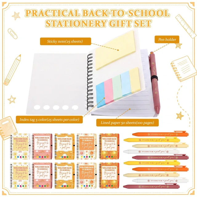 Alt view image 5 of 7 - 40 Pcs Back to School Gifts Bulk Spiral Notebooks with Sticky Notes First Day of School Notepads Motivational Back to School Pens Party Favor for Teacher Student Classroom Rewards