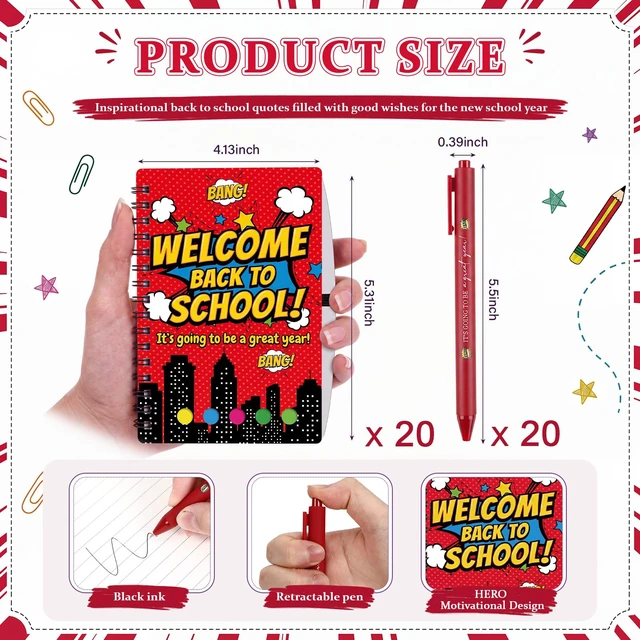 Alt view image 3 of 7 - 40 Pcs Back to School Gifts Bulk Spiral Notebooks with Sticky Notes First Day of School Notepads Motivational Back to School Pens Party Favor for Teacher Student Classroom Rewards