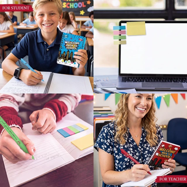 Alt view image 5 of 7 - 40 Pcs Back to School Gifts Bulk Spiral Notebooks with Sticky Notes First Day of School Notepads Motivational Back to School Pens Party Favor for Teacher Student Classroom Rewards