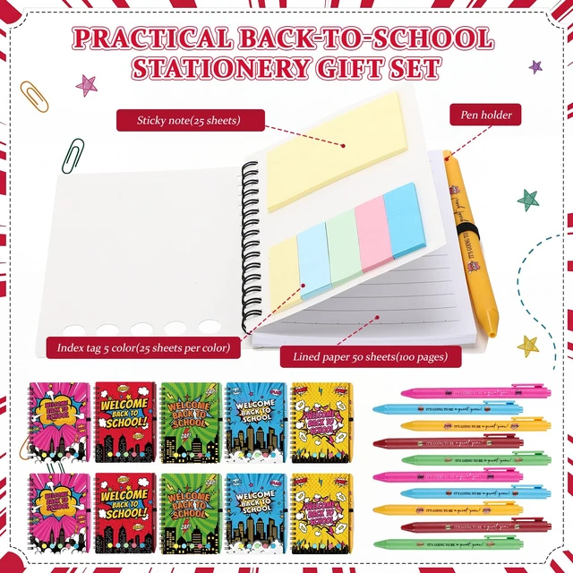 Alt view image 6 of 7 - 40 Pcs Back to School Gifts Bulk Spiral Notebooks with Sticky Notes First Day of School Notepads Motivational Back to School Pens Party Favor for Teacher Student Classroom Rewards