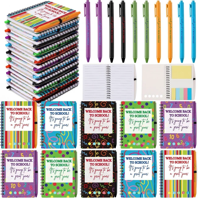 Main image of 40 Pcs Welcome Back to School Gifts Bulk Spiral Notebooks with Sticky Notes Motivational Pens First Day of School Notepads Party Favor for Teacher Student Classroom(Geometric Style)