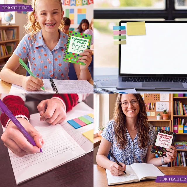 Alt view image 4 of 7 - 40 Pcs Welcome Back to School Gifts Bulk Spiral Notebooks with Sticky Notes Motivational Pens First Day of School Notepads Party Favor for Teacher Student Classroom(Geometric Style)