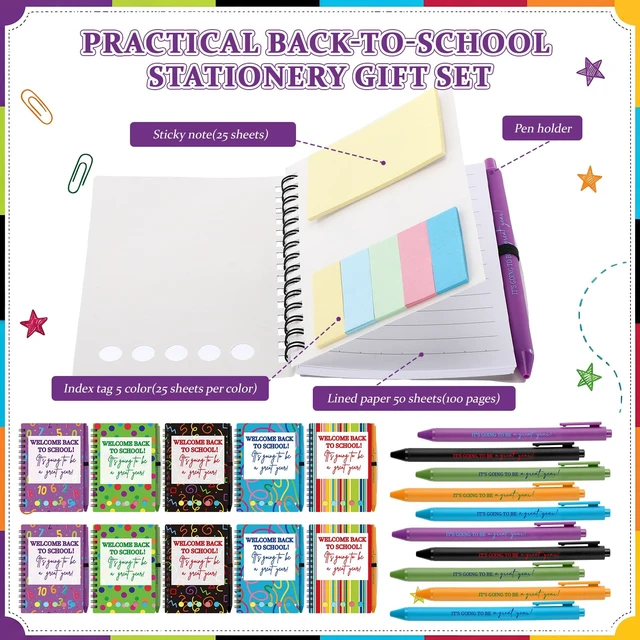 Alt view image 5 of 7 - 40 Pcs Welcome Back to School Gifts Bulk Spiral Notebooks with Sticky Notes Motivational Pens First Day of School Notepads Party Favor for Teacher Student Classroom(Geometric Style)