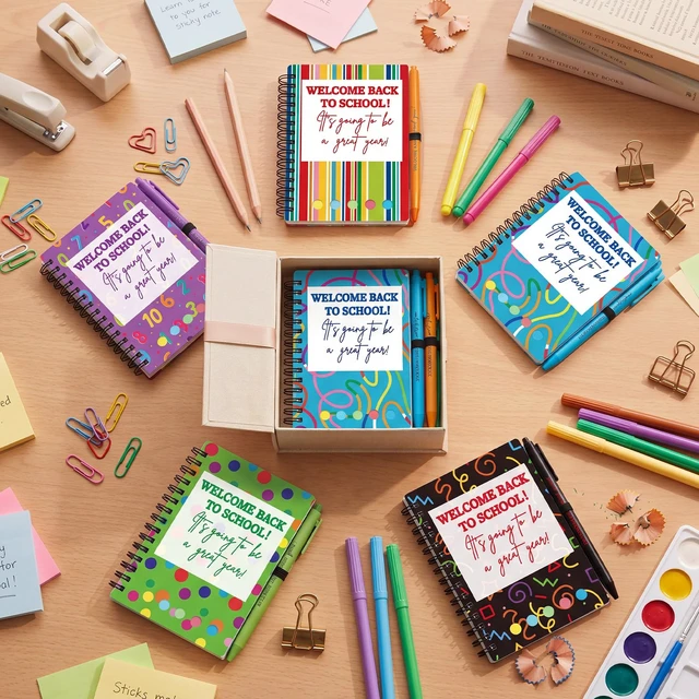 Alt view image 6 of 7 - 40 Pcs Welcome Back to School Gifts Bulk Spiral Notebooks with Sticky Notes Motivational Pens First Day of School Notepads Party Favor for Teacher Student Classroom(Geometric Style)