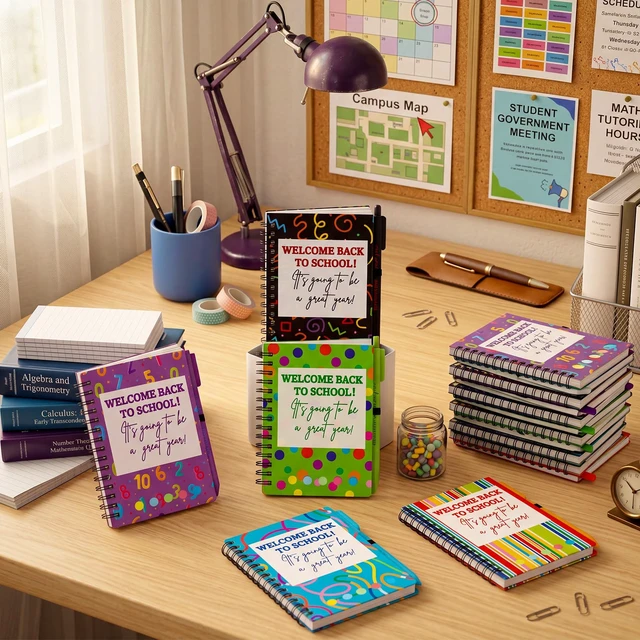 Alt view image 7 of 7 - 40 Pcs Welcome Back to School Gifts Bulk Spiral Notebooks with Sticky Notes Motivational Pens First Day of School Notepads Party Favor for Teacher Student Classroom(Geometric Style)