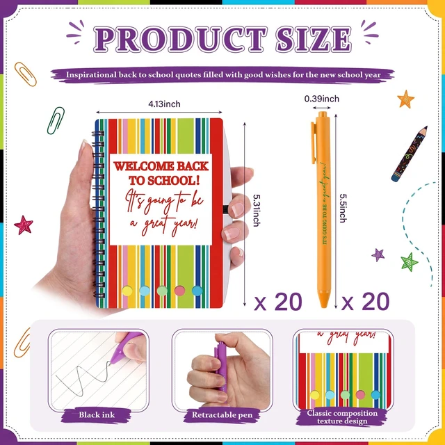 Alt view image 3 of 7 - 40 Pcs Welcome Back to School Gifts Bulk Spiral Notebooks with Sticky Notes Motivational Pens First Day of School Notepads Party Favor for Teacher Student Classroom(Geometric Style)