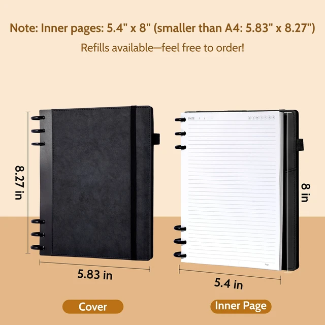 Alt view image 7 of 7 - Leather Notebooks for Work Refillable 224 Page Lined Journal for Men Black,100 GSM Thick 5 Subject Notebook with Removable Dividers Tabs Hardcover Notebook for School Note Taking, 6.1 x 8.3