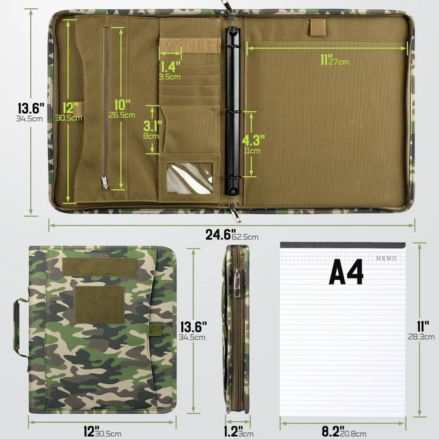 Alt view image 2 of 7 - Portfolio Padfolio Binder Detachable 3-Ring Planner Large-12x13.6" Zip Notebook Cover, Handle Art Portfolio Bag, A4 Letter Paper, 1" O-Ring, for Gift Work Travels Office School