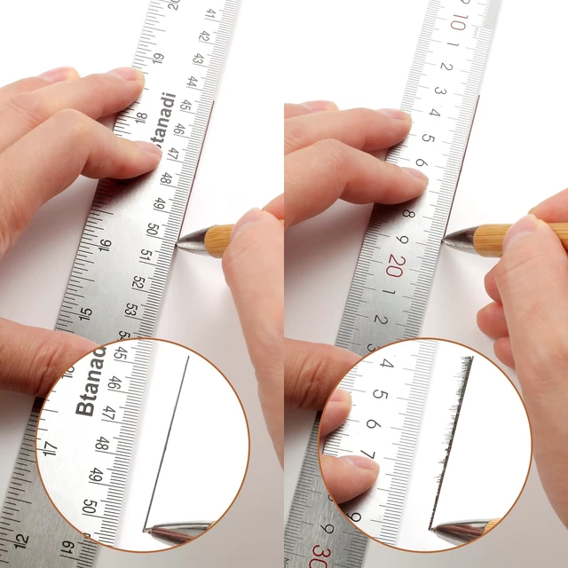 Alt view image 3 of 7 - Metal Ruler 36 Inch, Non-Slip Cork Backing, Ink Bleed-Resistant Edge, 2 Pcs Non-slip straight edge with cork backing and inch/centimeter markings for school, office, drafting and engineering