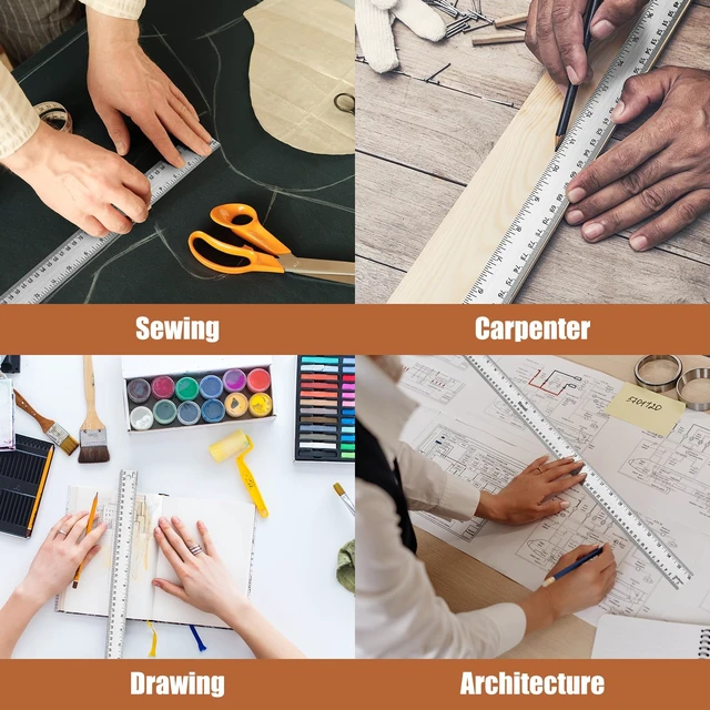 Alt view image 7 of 7 - Metal Ruler 36 Inch, Non-Slip Cork Backing, Ink Bleed-Resistant Edge, 2 Pcs Non-slip straight edge with cork backing and inch/centimeter markings for school, office, drafting and engineering