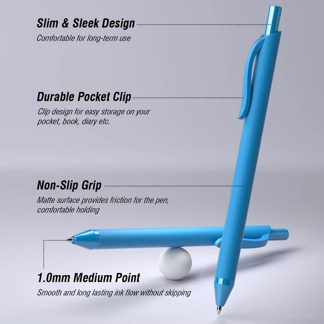 Alt view image 2 of 7 - 108 Pack Black Ink Pens Bulk Retractable Ballpoint Pens 1.0mm No Bleed Click Pens Medium Point Smooth Writing Pens for Work Servers Office Business (Blue Barrel)