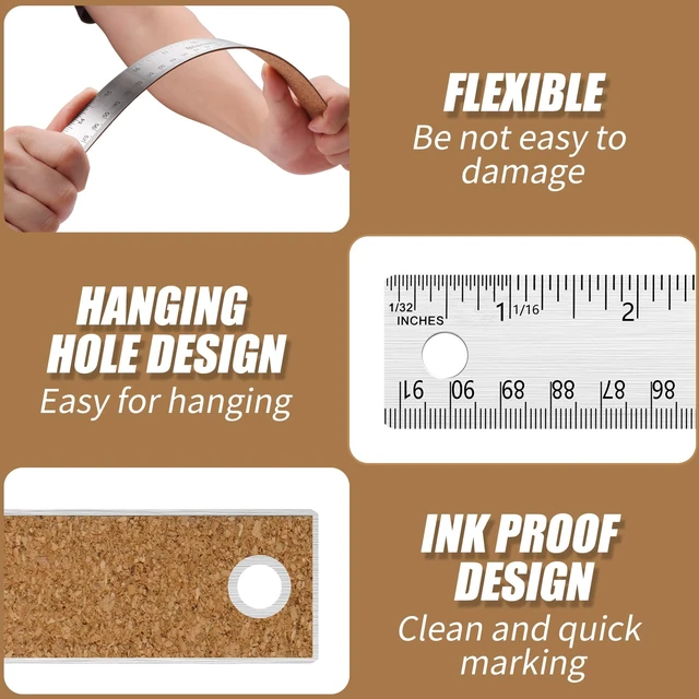 Alt view image 6 of 7 - Metal Ruler 36 Inch, Non-Slip Cork Backing, Ink Bleed-Resistant Edge, 2 Pcs Non-slip straight edge with cork backing and inch/centimeter markings for school, office, drafting and engineering