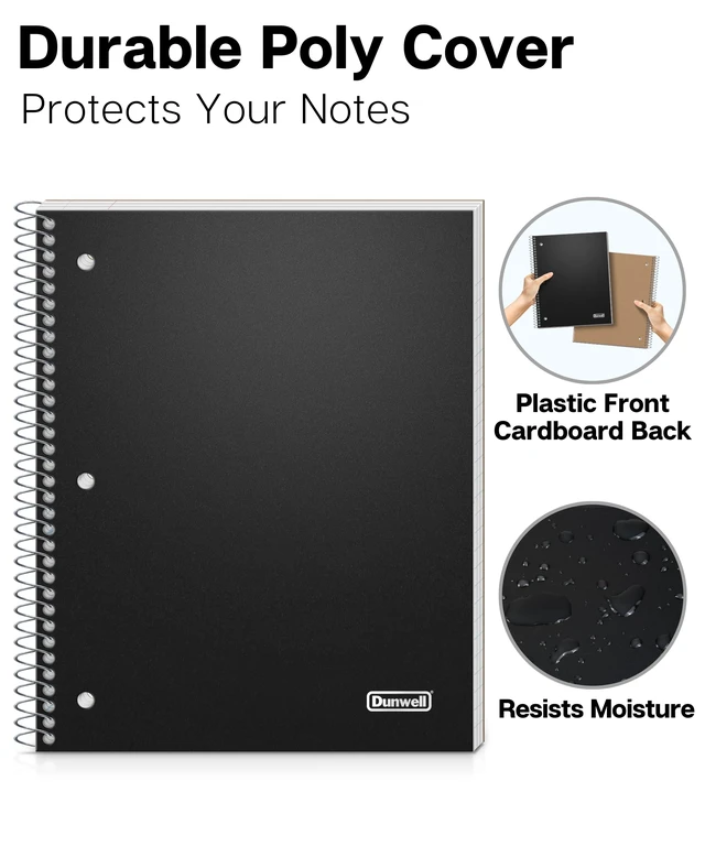 Alt view image 4 of 7 - 3-Subject Spiral Notebook, Wide Ruled, 150 Sheets, Black 3 Subject Sections, Wide Ruled Pages, 150 Sheets, Durable Covers, 3-Hole Punched