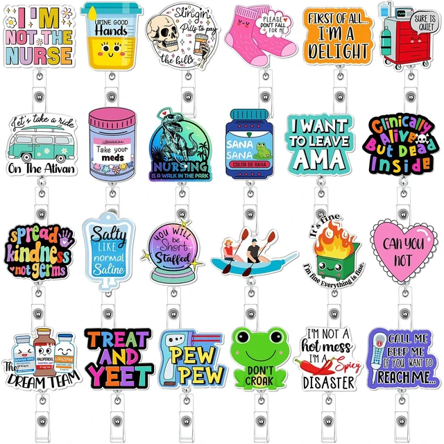 Main image of Funny Badge Reel Nurse Retractable Badge Holder, Medical Cute Nursing Designs for Medical Staff, Name Tag Clip, Bulk Gifts for Coworkers Students Office, Funny Work Accessories