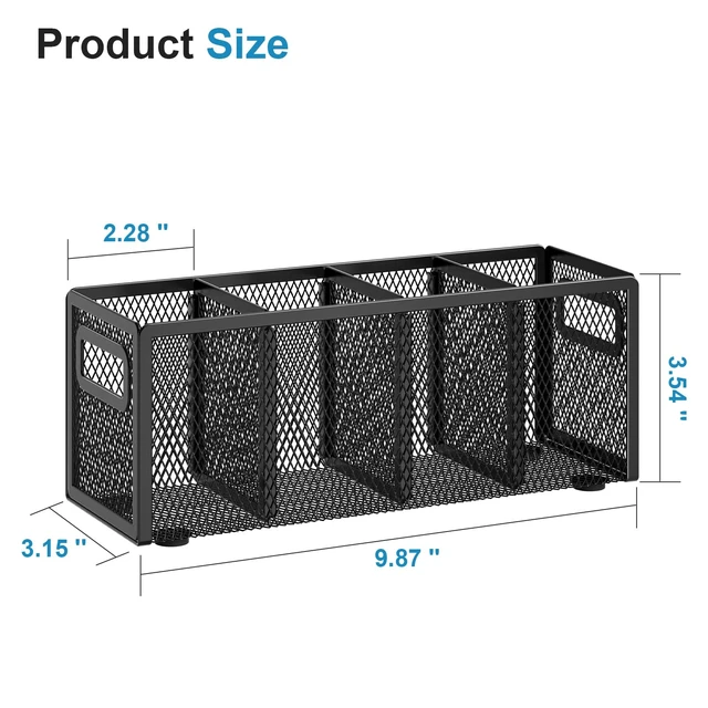 Alt view image 2 of 6 - Mesh Pen Holder for Desk, Pencil Holder Desk Organizer 3 Adjustable Compartments, Pencil Cup with Handle Perfect for Classroom, Office, Home, Makeup, Art (4 Compartments - Black)