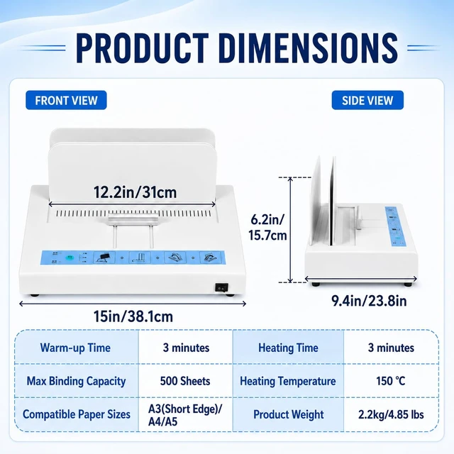 Alt view image 2 of 7 - Thermal Binding Machine 500 Sheets Capacity, Book Binding Material 110V Binding Machine A3(Short Edge)/A4/A5 Document Heat Binder with 10Pcs Covers (Black)