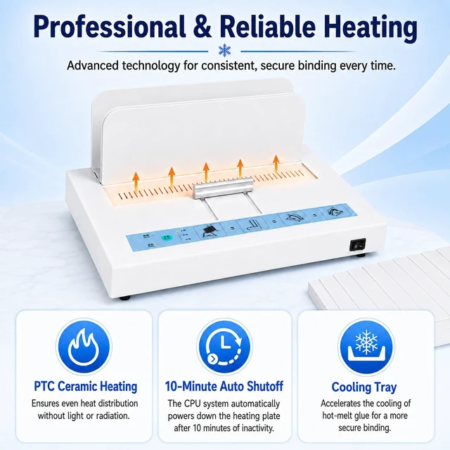 Alt view image 3 of 7 - Thermal Binding Machine 500 Sheets Capacity, Book Binding Material 110V Binding Machine A3(Short Edge)/A4/A5 Document Heat Binder with 10Pcs Covers (Black)