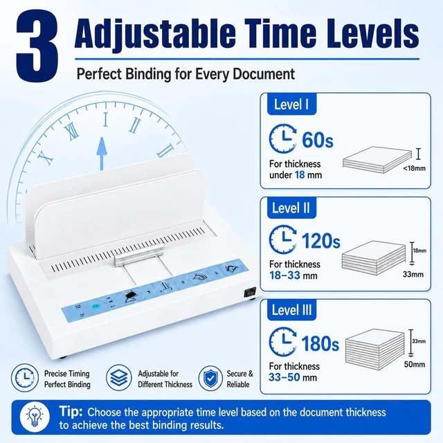 Alt view image 5 of 7 - Thermal Binding Machine 500 Sheets Capacity, Book Binding Material 110V Binding Machine A3(Short Edge)/A4/A5 Document Heat Binder with 10Pcs Covers (Black)