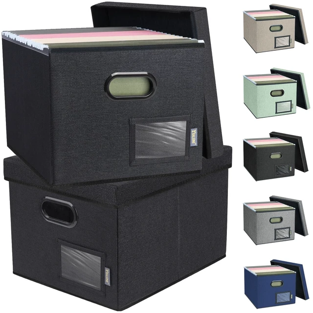 Main image of File Organizer Box with Lid, Collapsible File Folder Organizer with Plastic Slide, Filing Box for Office Home Document Organizer Storage (Black, 2PK)