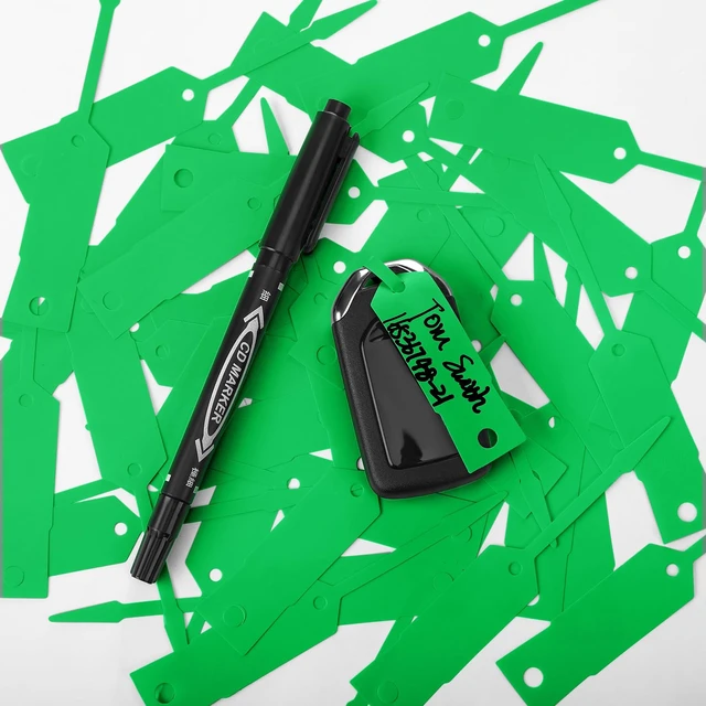 Alt view image 5 of 7 - 2000 Pcs Self Locking Arrow Key Tags,Green, 4 1/2 x 3/4 Inch Car Key Labels Self Lock Identifiers Car Parts Tags with 5 Pcs Black Pens for Office Automotive Shop Supplies