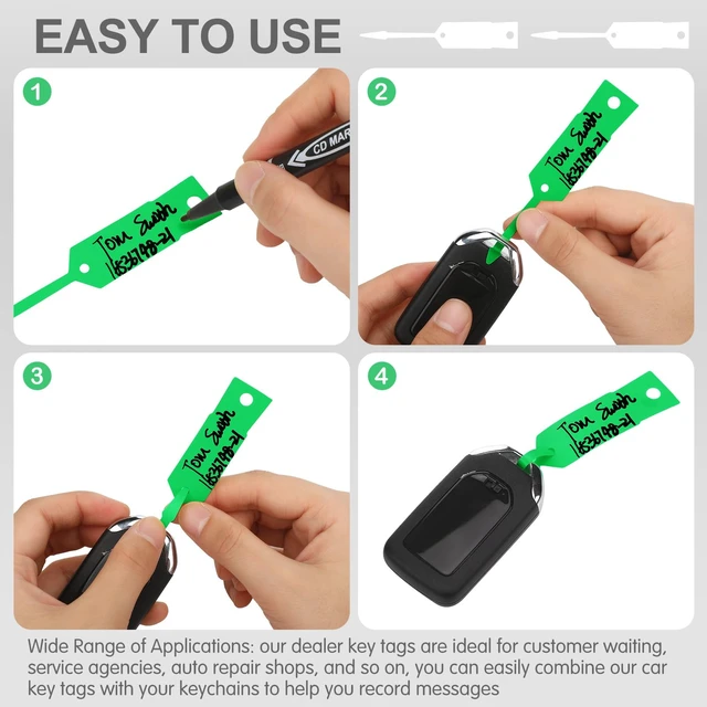 Alt view image 4 of 7 - 2000 Pcs Self Locking Arrow Key Tags,Green, 4 1/2 x 3/4 Inch Car Key Labels Self Lock Identifiers Car Parts Tags with 5 Pcs Black Pens for Office Automotive Shop Supplies