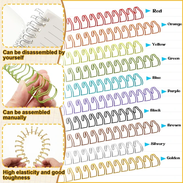 Alt view image 3 of 6 - 100 Pcs 9/16 Metal Double Loop Binding Wires Bulk Binding Wires Double Spiral Ring Coil 10 Colors Twin Spines Combs 23 Holes 2: 1 Pitch Coil Machine Wire