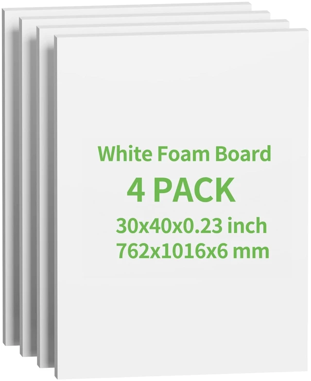 Main image of 4 Pack Foam Board 30"x40", 0.23 Inch Thickness Poster Board, Double-Sided Acid-Free Foam Core Board, Large Lightweight Polystyrene Board for Painting, Display, Craft & School Projects, White