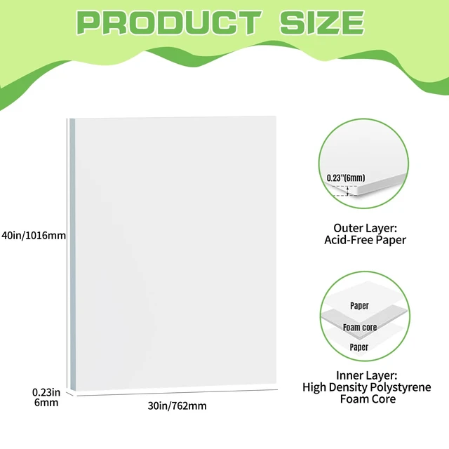 Alt view image 2 of 7 - 4 Pack Foam Board 30"x40", 0.23 Inch Thickness Poster Board, Double-Sided Acid-Free Foam Core Board, Large Lightweight Polystyrene Board for Painting, Display, Craft & School Projects, White