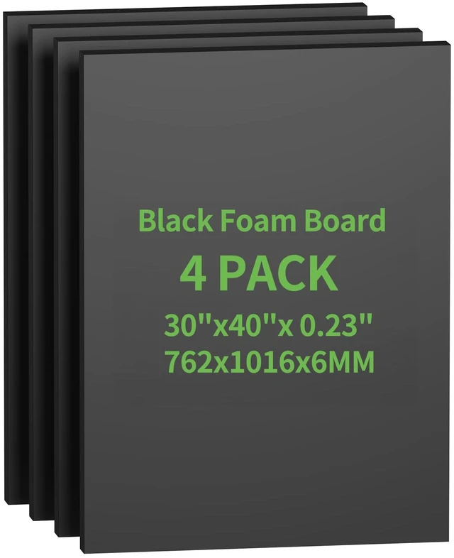 Main image of 4 Pack Foam Board 30"x40", 0.23 Inch Thickness Poster Board, Double-Sided Acid-Free Foam Core Board, Large Lightweight Polystyrene Board for Painting, Display, Craft & School Projects, Black