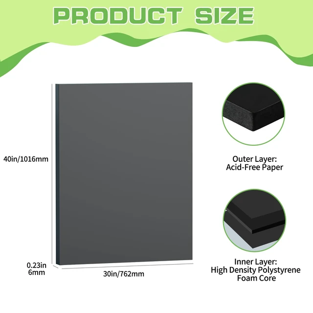 Alt view image 2 of 7 - 4 Pack Foam Board 30"x40", 0.23 Inch Thickness Poster Board, Double-Sided Acid-Free Foam Core Board, Large Lightweight Polystyrene Board for Painting, Display, Craft & School Projects, Black