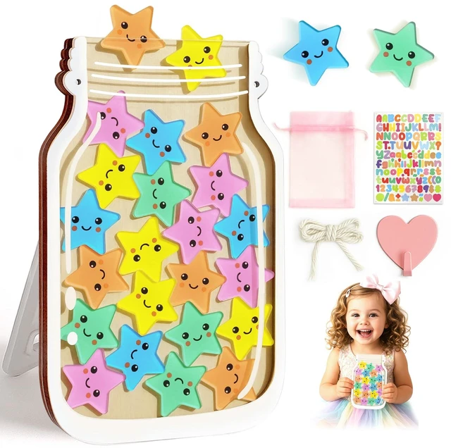 Main image of Magnetic Reward Jars for Kids - 25 Star Tokens Reward Jar for Classroom Visible Progress, Positive Habit Building, Easy-to-Handle Tokens, Home & Classroom Use, Reusable Goal Tracking