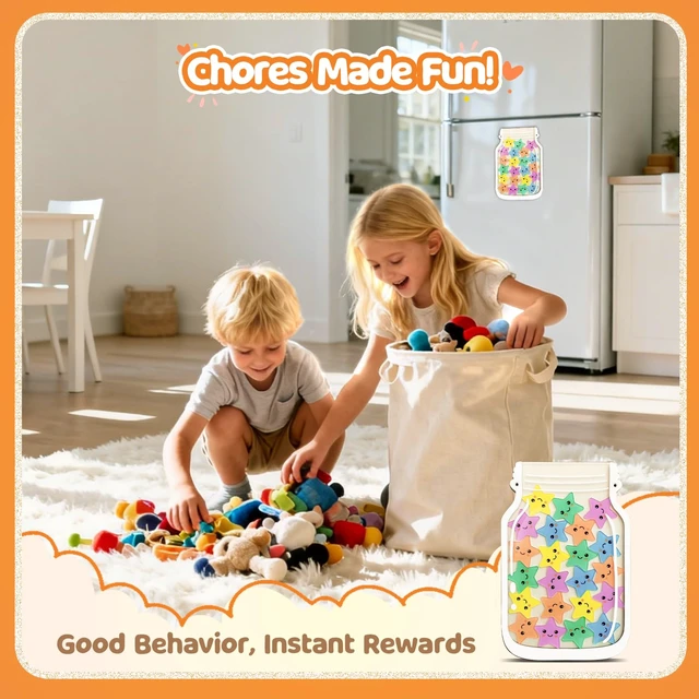 Alt view image 2 of 7 - Magnetic Reward Jars for Kids - 25 Star Tokens Reward Jar for Classroom Visible Progress, Positive Habit Building, Easy-to-Handle Tokens, Home & Classroom Use, Reusable Goal Tracking