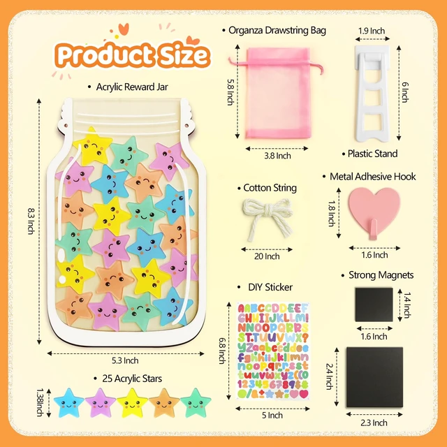 Alt view image 3 of 7 - Magnetic Reward Jars for Kids - 25 Star Tokens Reward Jar for Classroom Visible Progress, Positive Habit Building, Easy-to-Handle Tokens, Home & Classroom Use, Reusable Goal Tracking