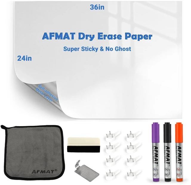 Main image of White Board Dry Erase Paper, 36" x 24" Whiteboard Wallpaper, with 3 Markers, Stain-Proof & Super Sticky, No Ghost After 60 Days, Peel and Stick Dry Erase Board Paper Roll for Wall/Home/Office