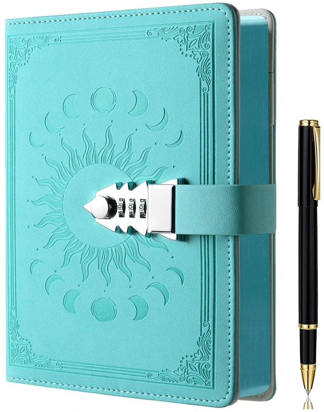 Main image of Diary with Lock for Women Girls, Colorful Lock Journal, Refillable Leather Journal Writing Notebook, Size A5(21 × 15cm) Grass green