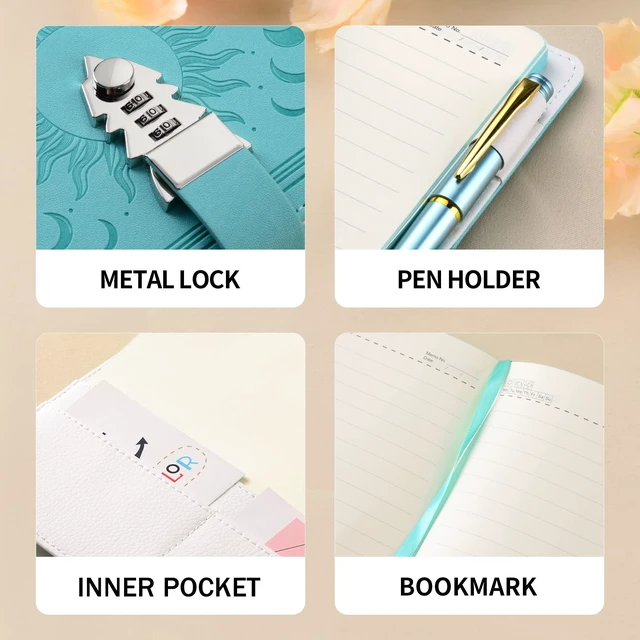 Alt view image 5 of 7 - Diary with Lock for Women Girls, Colorful Lock Journal, Refillable Leather Journal Writing Notebook, Size A5(21 × 15cm) Grass green