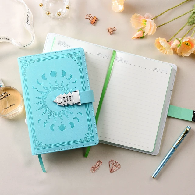 Alt view image 3 of 7 - Diary with Lock for Women Girls, Colorful Lock Journal, Refillable Leather Journal Writing Notebook, Size A5(21 × 15cm) Grass green