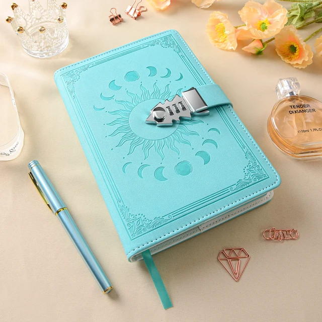 Alt view image 6 of 7 - Diary with Lock for Women Girls, Colorful Lock Journal, Refillable Leather Journal Writing Notebook, Size A5(21 × 15cm) Grass green