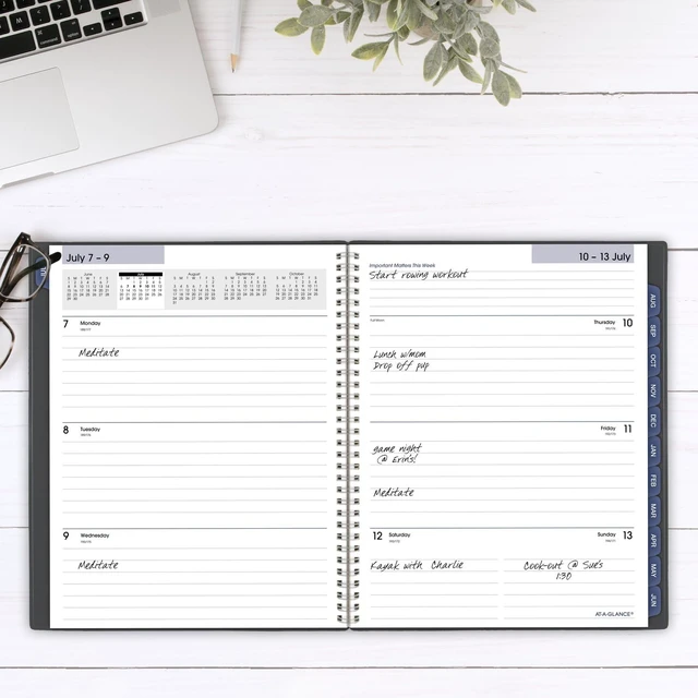 Alt view image 2 of 7 - Planner 2025, 2026 Academic, Weekly and Monthly, 216 x 279 Mm, Large, Tabs, Flexible Cover, DayMinder, Wire Bound, Charcoal, AYC54545