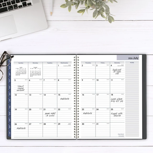 Alt view image 3 of 7 - Planner 2025, 2026 Academic, Weekly and Monthly, 216 x 279 Mm, Large, Tabs, Flexible Cover, DayMinder, Wire Bound, Charcoal, AYC54545