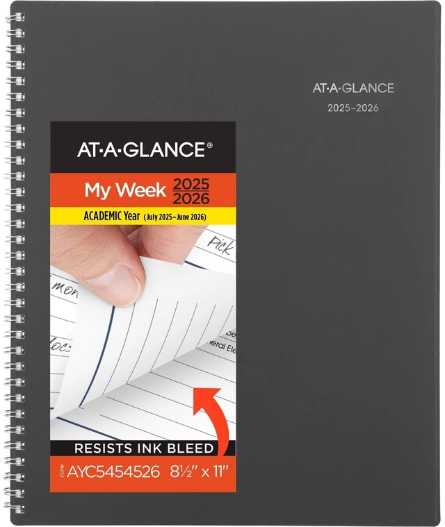 Main image of Planner 2025, 2026 Academic, Weekly and Monthly, 216 x 279 Mm, Large, Tabs, Flexible Cover, DayMinder, Wire Bound, Charcoal, AYC54545